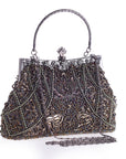 An image of the Vintage Bead Embroidery Evening Bag, a classic and sophisticated accessory adorned with intricate bead embroidery. Ideal for special occasions, qipao ensembles, brides, and bridesmaids.