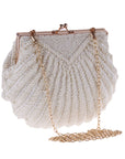 a Handcrafted Bead Embroidery Evening Bag with a Shell-Inspired Design, a stunning and unique accessory perfect for formal events and special occasions.