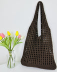 Detailed Close-up of a Boho Chic Crochet Tote Bag, a fashion-forward choice.