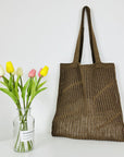 Handmade Crochet Tote Bag in Earthy Tones, a sustainable fashion choice.