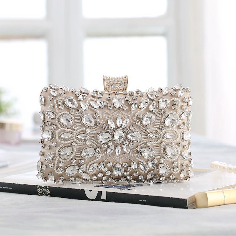 Silver Clutch Purses For Women Velvet Rhinestone Bag For Women
