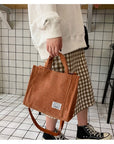 Versatile Corduroy Tote with Top Handle and Adjustable Strap