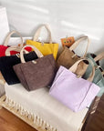 Minimalist Corduroy Handbag with Top Handle
