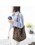 Leopard Canvas Tote Corduroy Shoulder Bag Corduroy Tote Bag Canvas Shoulder Bag Cotton Tote Bag Linen Bag School Best Gift