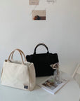 Structured Canvas Satchel with Top Handle