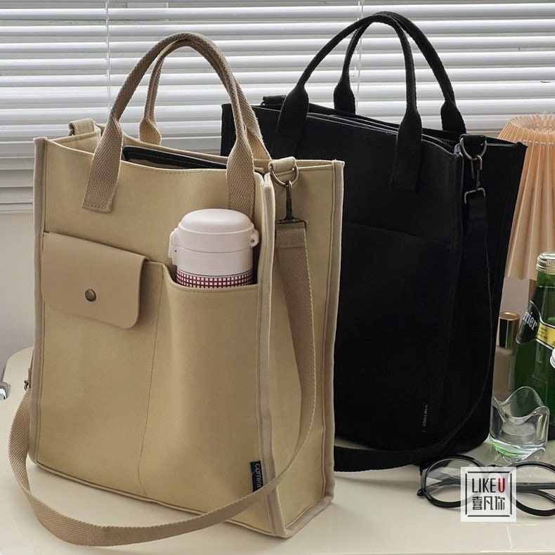 Shop LC Khaki Color Canvas Tote Bag