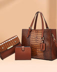 Huffmanx Vintage Crocodile Print Ladies Bag 3 Piece Women's Bag Fashion Shoulder Crossbody Handbag