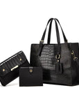 Huffmanx Vintage Crocodile Print Ladies Bag 3 Piece Women's Bag Fashion Shoulder Crossbody Handbag