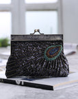 This is a vintage handbag with intricate bead embroidery, designed for crossbody or handheld use. Inspired by traditional qipao dresses, it complements evening attire beautifully. The bag features exquisite bead embroidery, showcasing the craftsmanship of Chinese heritage. Whether worn with a qipao or for any formal occasion, this handbag is the perfect accessory.