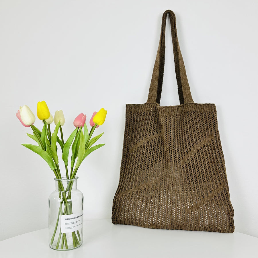 Handmade Crochet Tote Bag in Earthy Tones, a sustainable fashion choice.