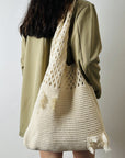 Elegant Crochet Shoulder Bag in Natural Fibers, an ethical choice for sustainable style.