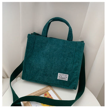 Versatile Corduroy Tote with Top Handle and Adjustable Strap