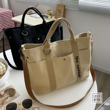 Chic and Practical Top Handle Canvas Bag with Adjustable Strap