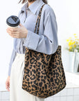 Leopard Canvas Tote Corduroy Shoulder Bag Corduroy Tote Bag Canvas Shoulder Bag Cotton Tote Bag Linen Bag School Best Gift