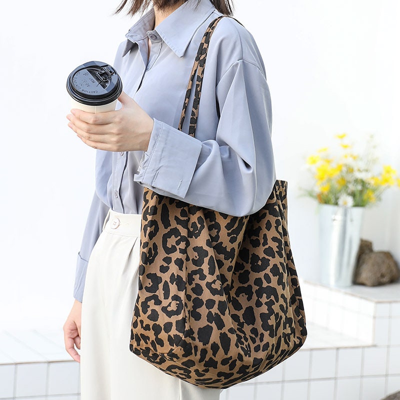 Leopard Canvas Tote Corduroy Shoulder Bag Corduroy Tote Bag Canvas Shoulder Bag Cotton Tote Bag Linen Bag School Best Gift