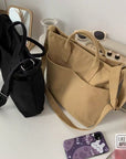 Trendy Canvas Handbag with Top Handle and Convertible Shoulder Strap