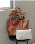 Vegan Leather Shoulder Bag Soft Leather Corduroy Tote Bag Women Vintage Shopping Bags Handbags Set Tote Bag Set Best Gift For Her