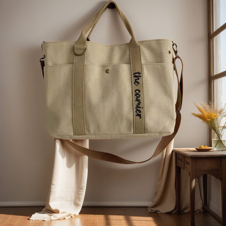 Waxed Canvas Messenger Bag- Canvas Laptop Bag- Canvas Tote Bag with Zipper- Sturdy Canvas Bag- Canvas Tote Bag- Gift For Her